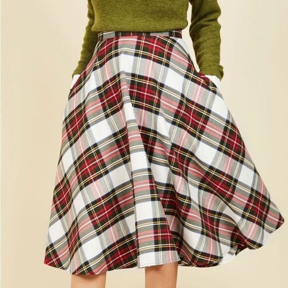 Hell Bunny Vixen Plaid Midi Skirt Red Green Tartan Swing Circle Skirt Size Small - Picture 4 of 11